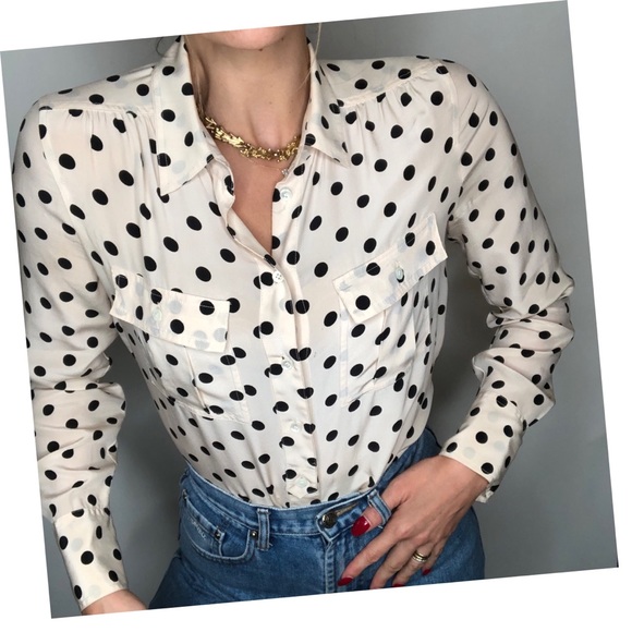 J. Crew Tops - J Crew Blythe silk blouse in polka dot, Size 4